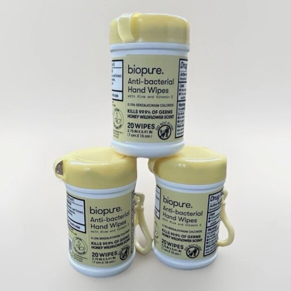 3 Biopure Antibacterial Travel Size Hand Wipes Keychain (Honey Wildflower Scent) - Picture 1 of 3